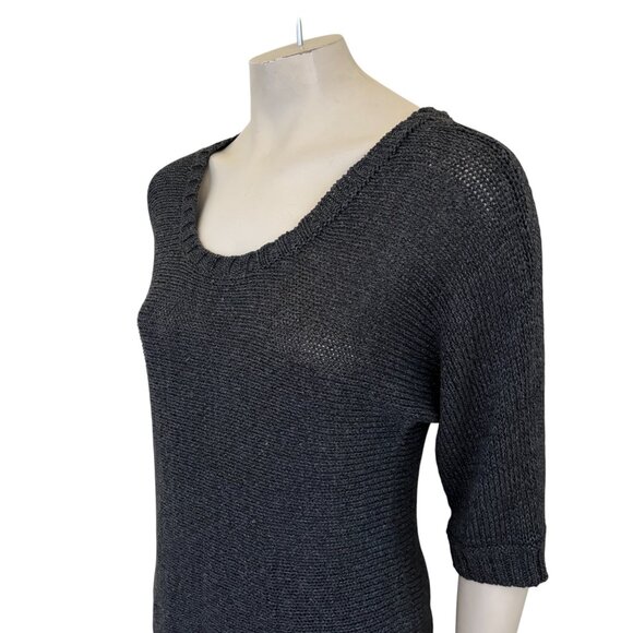EILEEN FISHER Open Knit Dolman Sleeve Sweater in Metallic Charcoal SZ M - Picture 4 of 11